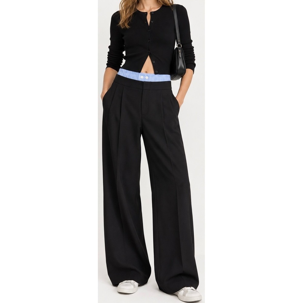 Zara Boxer Waist Wide Leg Trousers Black S NWT Pleated Officecore